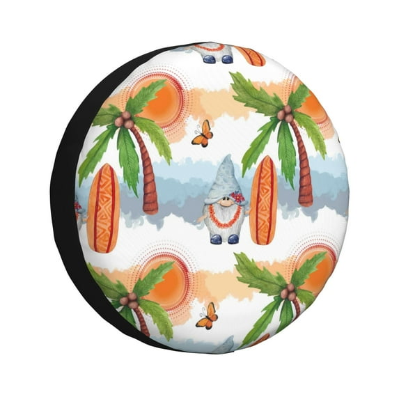 Sikiie Gnome and Surfing PVC Leather Spare Tire Wheel Cover Spare Tire Cover, for Car Truck SUV Camper Trailer Universal Fit(14-17in)-16 inch