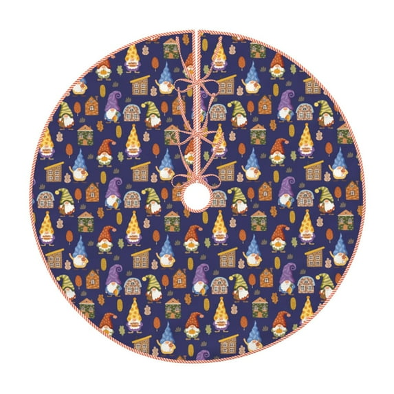 Sikiie Gnomes And Houses Nativity Christmas Tree Skirt, Jesus Christian Winter Holiday Tree Mat Decoration(30-48IN)48"