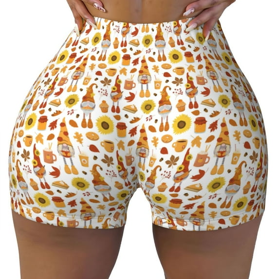 Sikiie Gnomes Autumn Harvest Print Workout Shorts Women Scrunch Butt Gym Shorts Seamless High Waist Tummy Control Yoga Biker Athletic Shorts