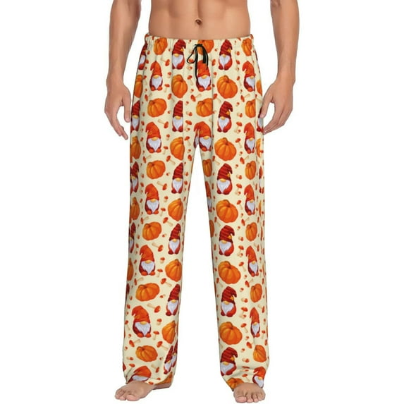 Sikiie Gnomes Pumpkin And Mushrooms Pajama Pants Men, PJ Bottoms, Sleep & Lounge Pants-XX-Large