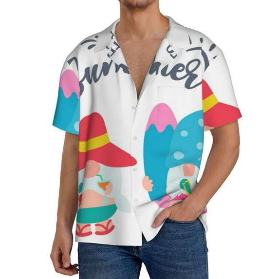 Sikiie Gnomes Summer Men's Wrinkle Free Untucked Cuban Shirt Business Casual Button Down Shirts Short Sleeve Shirt4X-Large