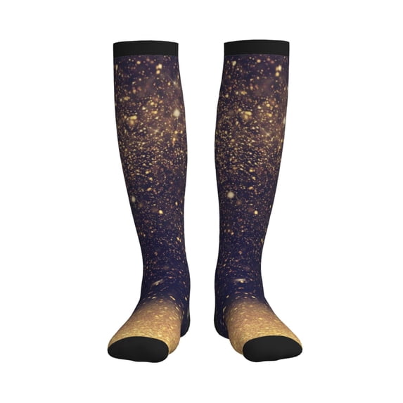 Sikiie Gold Black Glitter 1 Pairs Compression Socks for Men and Women 15-20 mmHg Running Support Socks