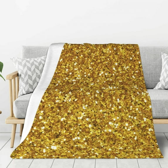 Sikiie Gold Glitter Cozy Flannel Fleece Throw Blanket: Lightweight & Thick for All Seasons - Perfect for Women, Men, & Kids"50"x40"