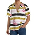 thumbnail image 1 of Sikiie Gold Glittering Hearts and Flamingos Men's Wrinkle Free Untucked Cuban Shirt Business Casual Button Down Shirts Short Sleeve ShirtX-Large, 1 of 5