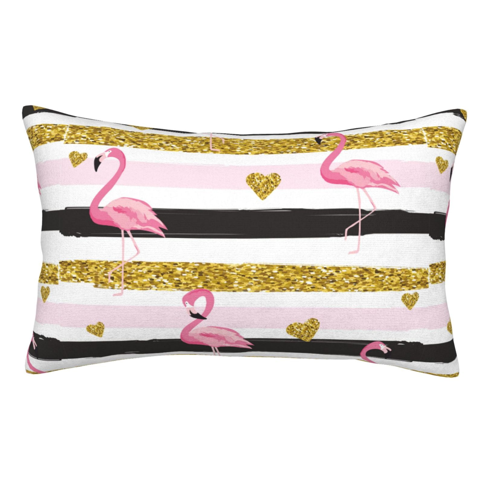 Sikiie Gold Glittering Hearts and Flamingos Pillow Covers, Throw Pillow