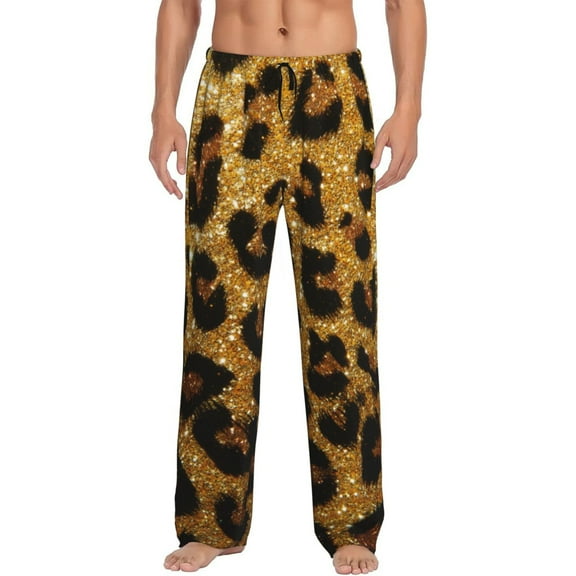 Sikiie Golden Leopard Glitter Pajama Pants Men, PJ Bottoms, Sleep & Lounge Pants-Medium