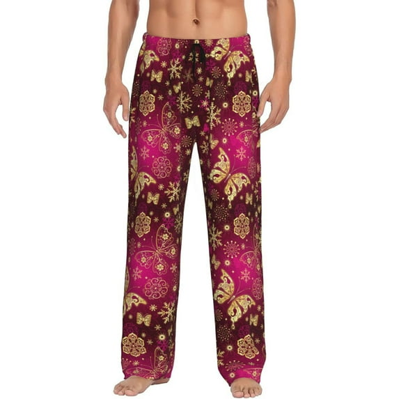Sikiie Golden Snowflakes And And Butterflies Pajama Pants Men, PJ Bottoms, Sleep & Lounge Pants-Medium