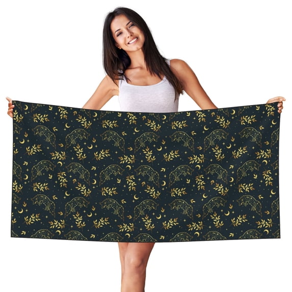 Sikiie Golden line fox Beach Towel for Women Men, Pool Bath Beach Camping Beach Towel Adult Blanket for Travel Swim 27.5"x 55"