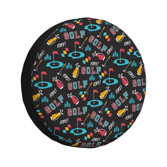 Sikiie Golf Accessories Print PVC Leather Spare Tire Wheel Cover Spare Tire Cover, for Car Truck SUV Camper Trailer Universal Fit-16 inch