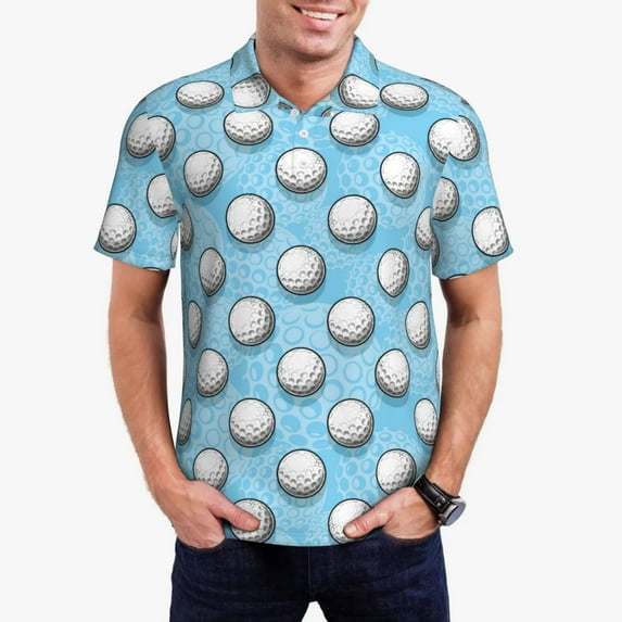 Sikiie Golf Balls 1 Print Men's Short-sleeved POLO Shirts, Button-down Shirts and T-shirts are Suitable for Vacation, Leisure and Business-Medium