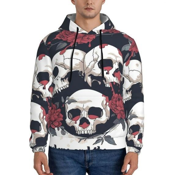 Sikiie Gothic Skulls And Roses Men's Hoodie, Essentials Hoodie, Sweatshirt, Pullover Hooded Sweatshirt for Men-Medium