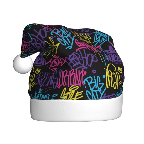 Sikiie Graffiti Art Christmas Hat, Santa Hat Holiday for Adults Unisex Xmas Hat for New Year Festive Party