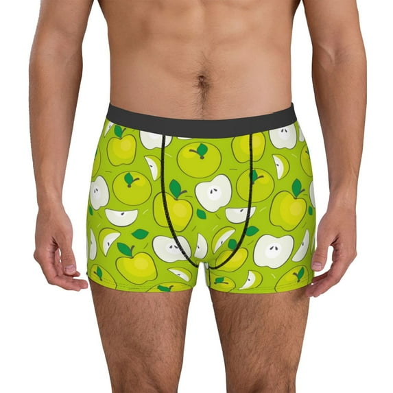 Sikiie Green Apple Print Men's Boxer Briefs, Elastic Waistband Boxer Briefs Leggings-Small
