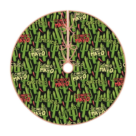 Sikiie Green Cacti And Red Chili Christmas Tree Skirt, Christmas Tree Decorations, Christmas Decor, Tree Mat Decoration(30-48IN)-48"