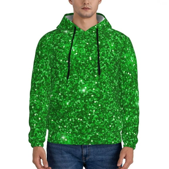 Sikiie Green Glitter Men's Hoodie, Essentials Hoodie, Sweatshirt, Pullover Hooded Sweatshirt for Men-Large