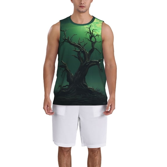 Sikiie Green Night Sky Moon Branches Basketball Jersey Reversible Men's Mesh Athletic Sports Shirts Training Practice S-4XLSmall
