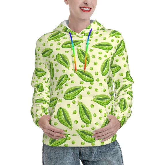 Sikiie Green Peas Women's Casual Hoodies Long Sleeve Lightweight Pullover Tops Loose Sweatshirt-XX-Large