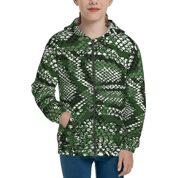 Sikiie Green Snakeskin Zip Up Hoodie Teenage, hoodies for Teenage, Zipper Sweatshirt Jacket for Daily, Traveling-Medium