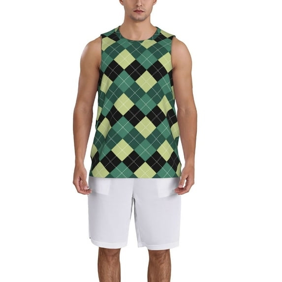 Sikiie Green Squares Basketball Jersey Reversible Men's Mesh Athletic Sports Shirts Training Practice S-4XL3X-Large