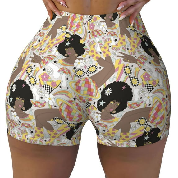 Sikiie Groovy Disco Print Workout Shorts Women Scrunch Butt Gym Shorts Seamless High Waist Tummy Control Yoga Biker Athletic Shorts