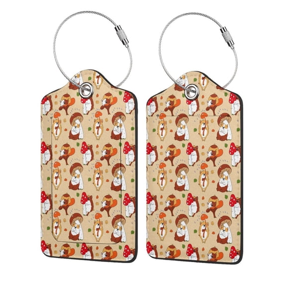 Sikiie Guinea Pigs And Mushrooms Luggage Tag for Suitcase Leather Baggage Tag with Stainless Steel Loop Privacy Cover for Women Men Girls-2 PCS