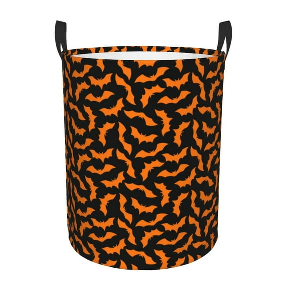 Sikiie Halloween Bat Print Round Dirty Clothes Basket, Waterproof Standing Foldable Storage Basket, for Laundry Room, Bedroom, Bathroom Storage-Small