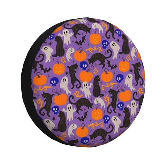 Sikiie Halloween Black Cats PVC Leather Spare Tire Wheel Cover Spare Tire Cover, for Car Truck SUV Camper Trailer Universal Fit(14-17in)-17 inch