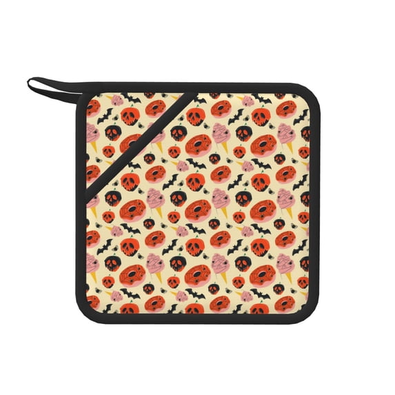 Sikiie Halloween Donut Pot Holders Kitchen Insulation Mats Heat Resistant Pot-Holder Oven Anti-Scald Pads for Cooking Baking, 7.1*7.1inch