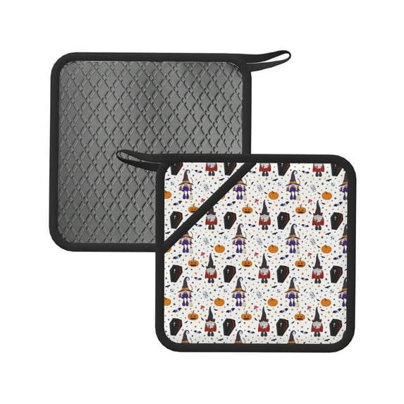 Sikiie Halloween Gnome Pot Holders Kitchen Insulation Mats Heat Resistant Pot-Holder Oven Anti-Scald Pads for Cooking Baking, 7.1*7.1inch