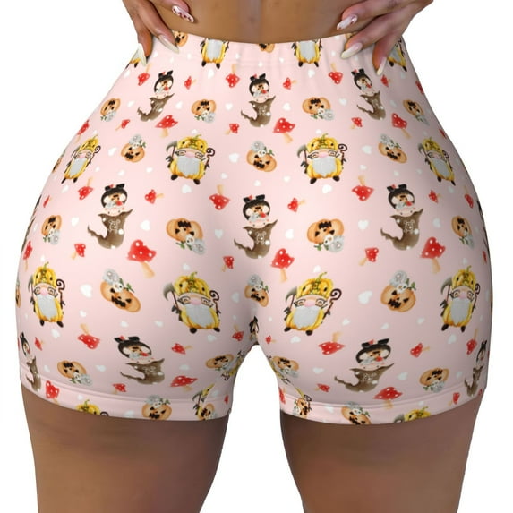 Sikiie Halloween Gnomes Print Workout Shorts Women Scrunch Butt Gym Shorts Seamless High Waist Tummy Control Yoga Biker Athletic Shorts