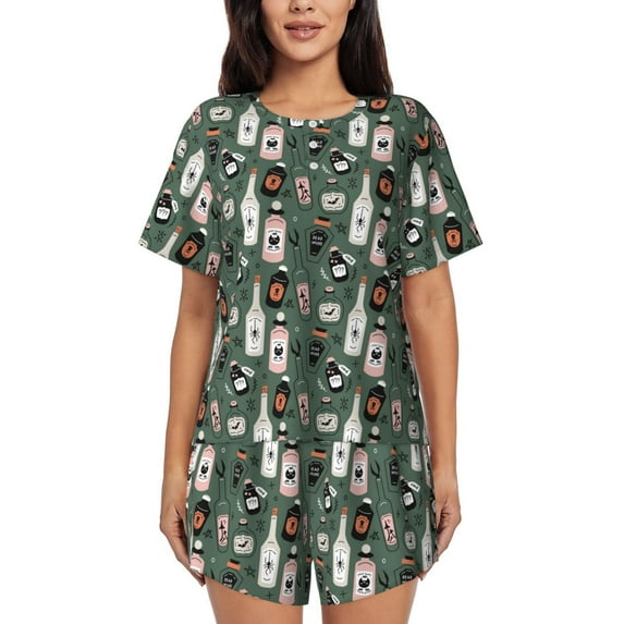 Sikiie Halloween Potions Womens Pajama Sets Short Sleeve Top With Pants Sleepwear 2 Piece Lounge Set-Medium
