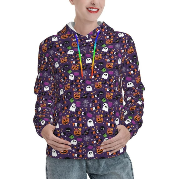 Sikiie Halloween Sweet Candy Women's Casual Hoodies Long Sleeve Lightweight Pullover Tops Loose Sweatshirt-Large