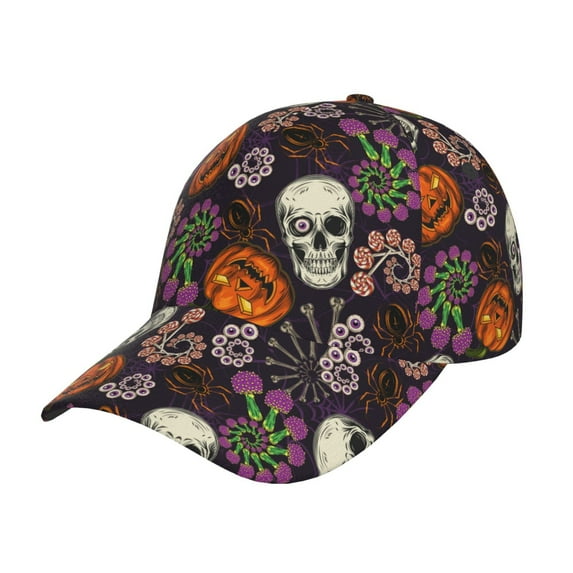 Sikiie Halloween With Skull Unisex Vintage Washed Unstructured Baseball Cap Soft Cap Adjustable Unisex Baseball Hat Dad Hat