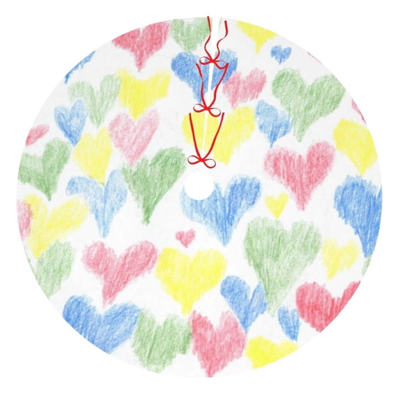 Sikiie Hand Drawn Colored Hearts 30-48 inches {designName} Print Christmas Tree Skirt Snowman Xmas Tree Skirt with Edge Christmas Decorations for Holiday Party48"