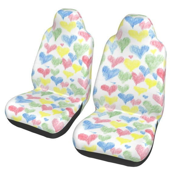 Sikiie Hand Drawn Colored Hearts Car Seat Protector 2 Pack Car Seat Cushion Mat, Car Seat Covers for SUV, Truck, Van