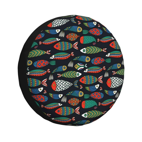 Sikiie Hand Drawn Colorful Fishes PVC Leather Spare Tire Wheel Cover Spare Tire Cover, for Car Truck SUV Camper Trailer Universal Fit(14-17in)-15 inch
