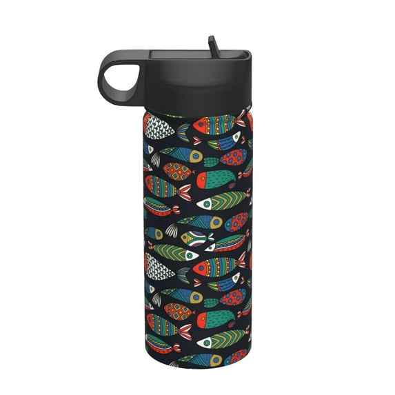 Sikiie Hand Drawn Colorful Fishes Print 18OZ Insulated Straw Cup, Portable Leak-proof Sports Water Bottle, Stainless Steel Water Cup Suitable for Home and Outdoor