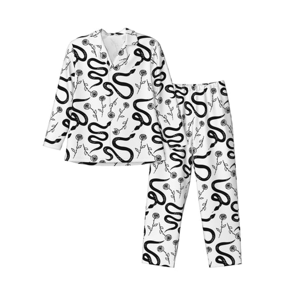 Sikiie Hand Drawn Snake Mens Pajama Set, Soft Warm Long Sleeve Sleepwear, Cozy Button-Down Pjs for Men-Large
