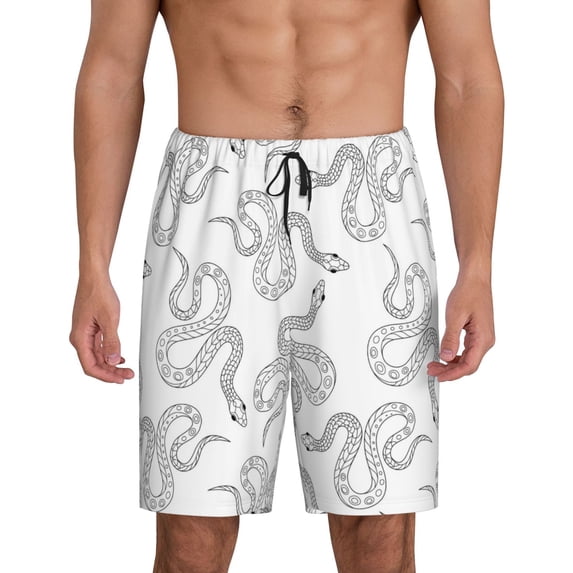 Sikiie Hand Drawn Snake Mens Pajama Shorts, Lightweight Lounge Pant with Pockets Soft Sleep Pj Shorts for MenLarge