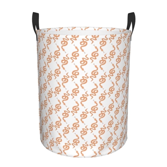 Sikiie Hand Drawn Snake Print Round Dirty Clothes Basket, Waterproof Standing Foldable Storage Basket, for Laundry Room, Bedroom, Bathroom Storage-Small