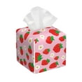 thumbnail image 1 of Sikiie Hand Drawn Strawberry Leather Tissue Box Cover Square, tissue box holder, Tissue Box with Bottom Belt-5.2”x5.2”x5.2”, 1 of 7