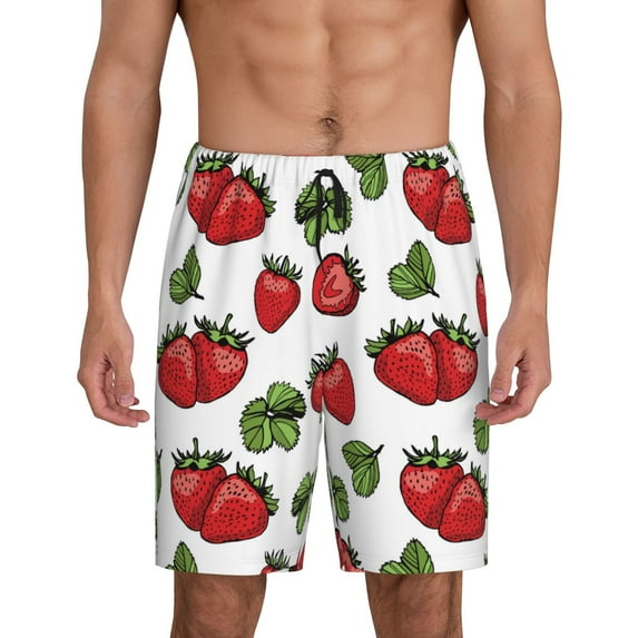 Sikiie Hand Drawn Strawberry Mens Pajama Shorts, Lightweight Lounge Pant with Pockets Soft Sleep Pj Shorts for MenXX-Large