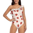 thumbnail image 1 of Sikiie Hand Drawn Strawberry Print Women One Piece Swimsuits Tummy Control One Shoulder Bathing Suits Ruffle Swimwear, From S to XXL-XX-Large, 1 of 6