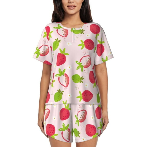 Sikiie Hand Drawn Strawberry Womens Pajama Sets Short Sleeve Top With Pants Sleepwear 2 Piece Lounge Set3X-Large