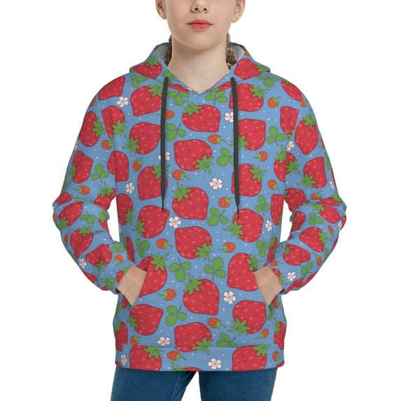 Sikiie Hand Drawn Strawberry Youth Hoodie Sweatshirt Pullover Hooded Classic Casual Essentials Hoodiefor Boys Girls Kids -Small