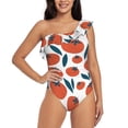 thumbnail image 1 of Sikiie Hand Drawn Tomatoes Print Women One Piece Swimsuits Tummy Control One Shoulder Bathing Suits Ruffle Swimwear, From S to XXL-X-Large, 1 of 6