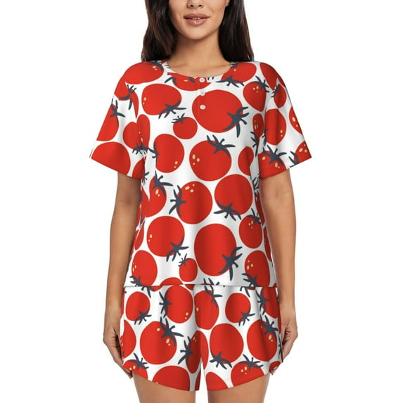 Sikiie Hand Drawn Tomatoes Womens Pajama Sets Short Sleeve Top With Pants Sleepwear 2 Piece Lounge SetXX-Large