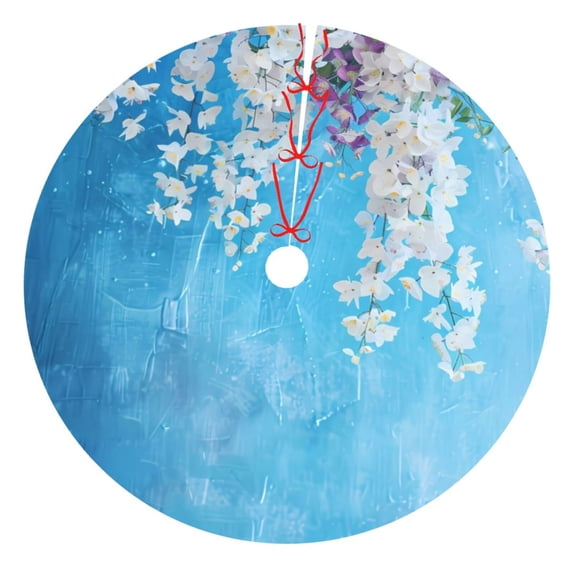 Sikiie Hanging Orchids Floral Blue 30-48 inches {designName} Print Christmas Tree Skirt Snowman Xmas Tree Skirt with Edge Christmas Decorations for Holiday Party-30"