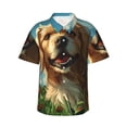 thumbnail image 1 of Sikiie Happy Dog In Flower Field Print Men's Hawaiian Shirt, Summer Beach Button Pocket Short Sleeve T-Shirt,Large, 1 of 7