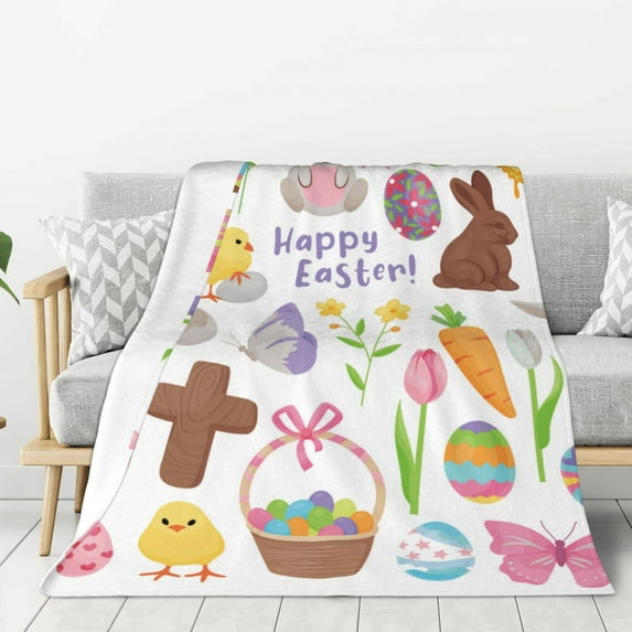 Sikiie Happy Easter1 Cozy Flannel Fleece Throw Blanket: Lightweight & Thick for All Seasons - Perfect for Women, Men, & Kids"60"x50"